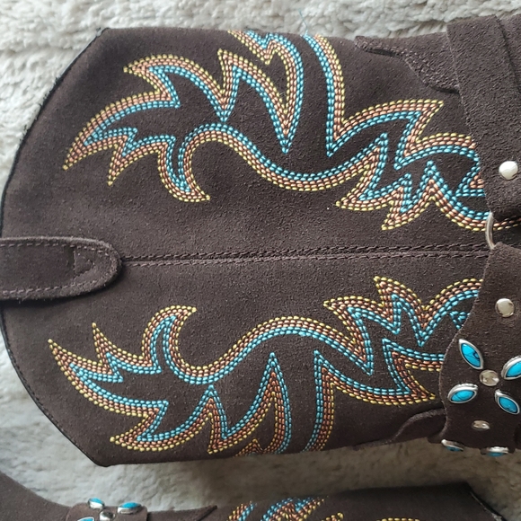 Dingo Victoria Brown Suede Leather Western Cowboy Boots Stitching Bead Size 8.5M - Picture 4 of 11